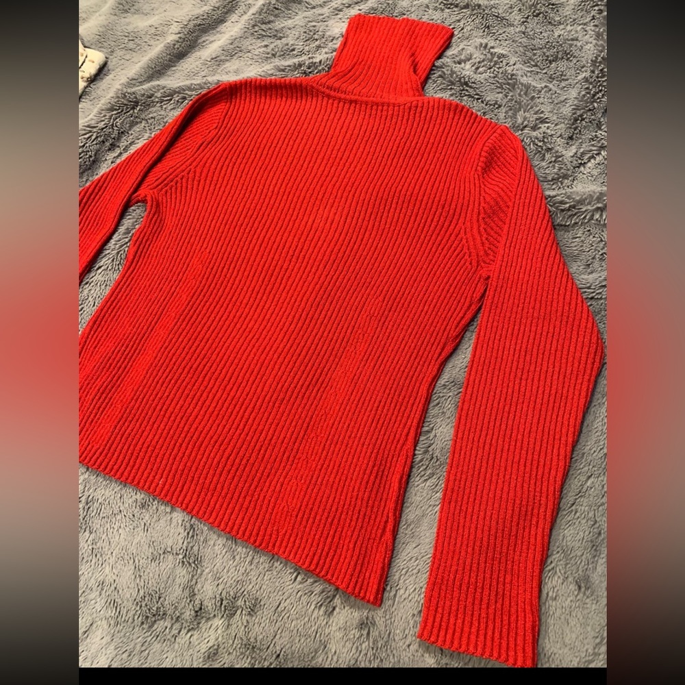 Red turtle neck mock neck ribbed sweater pull over sweater